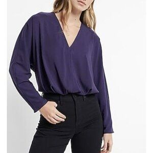 Express Women's Satin Top Size XS Purple V-Neck Relaxed Dolman Sleeve NWT$64